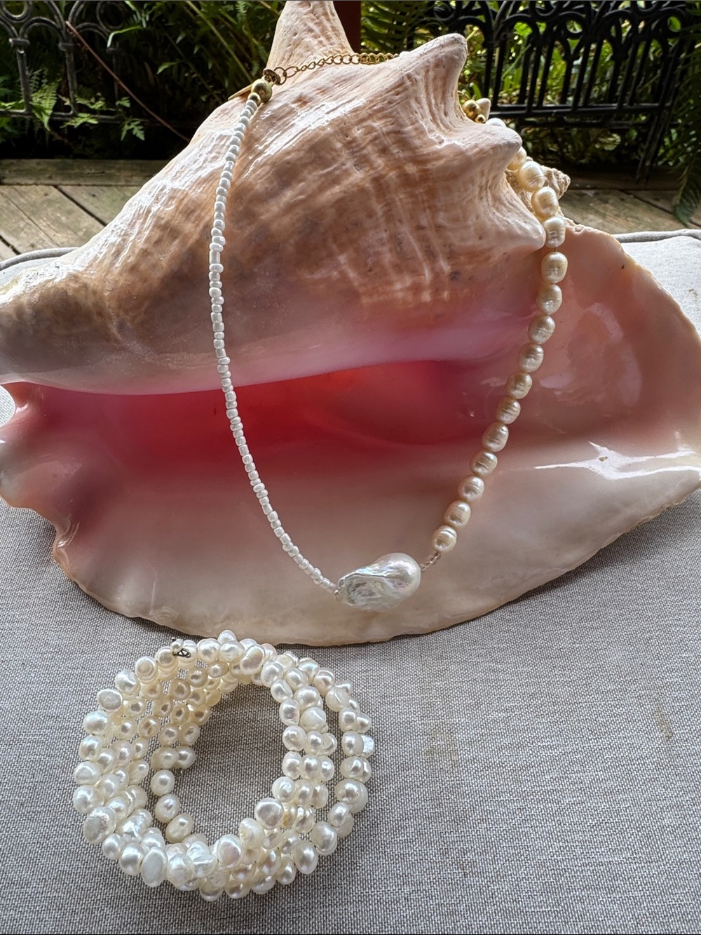 Freshwater Vintage Baroque chocker Pearl Necklace & Bracelet Set - White Pearls